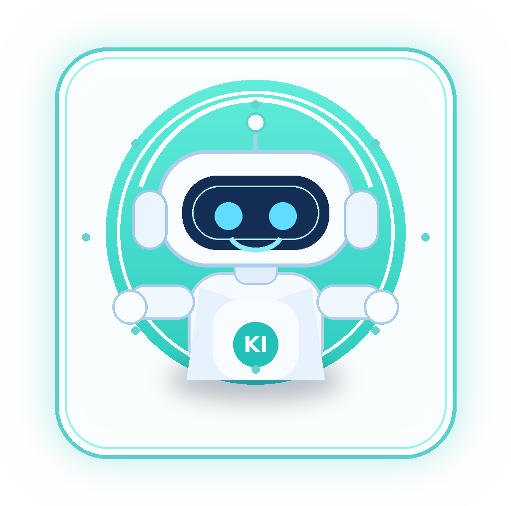 Türkisfarbene Roboter-Grafik für die PO-Rolle